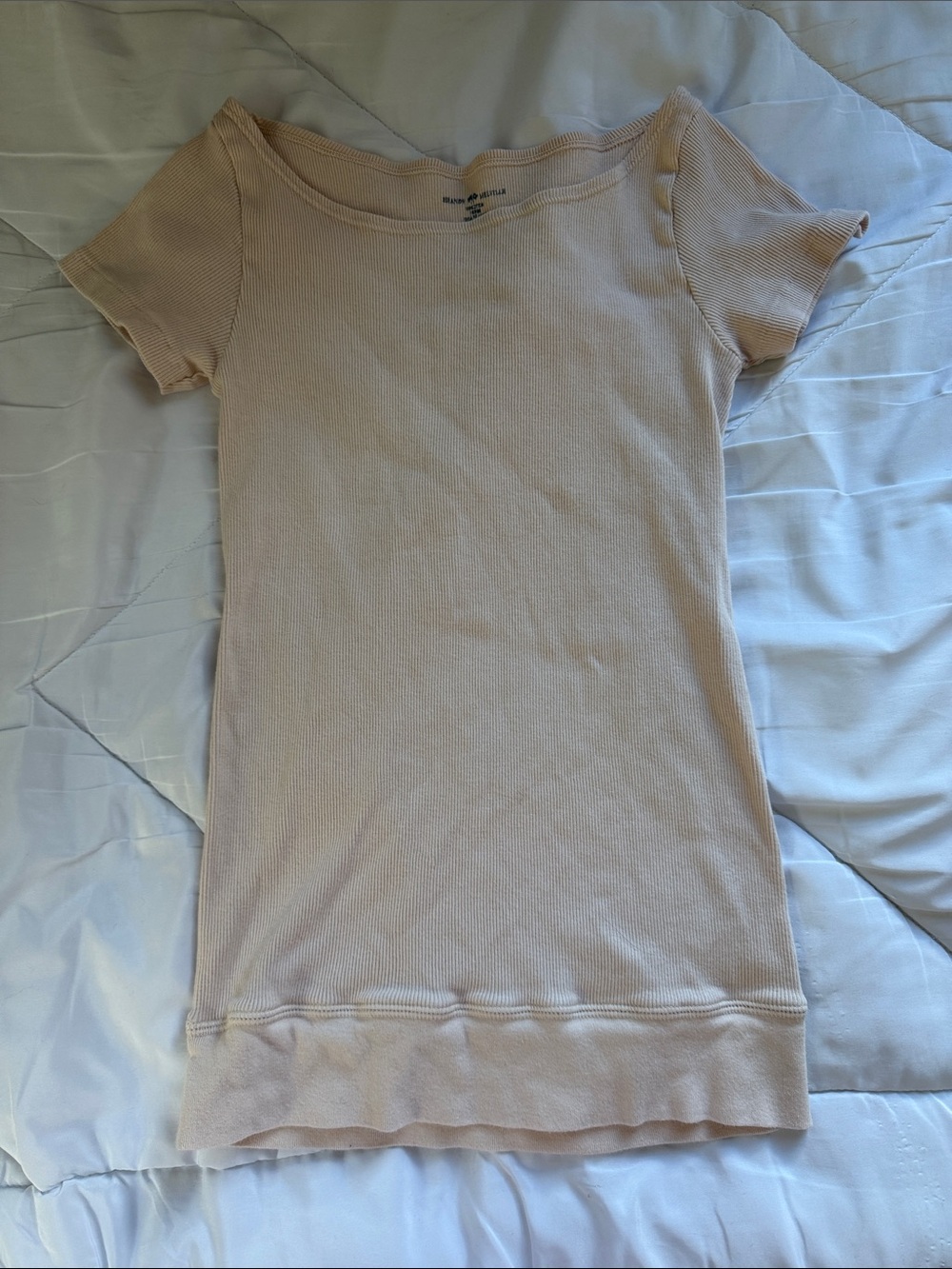 Brandy Melville Blush Pink Ribbed Short Sleeve Boatneck Tee